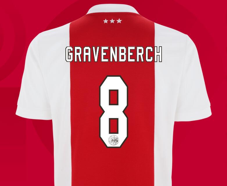 2021/22 Ajax Home Kit Soccer Jersey with Gravenberch 8 printing